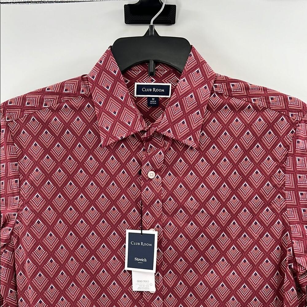 Club Room Men's Stretch LS Button Down Shirt - Red/Black - Medium - NWT